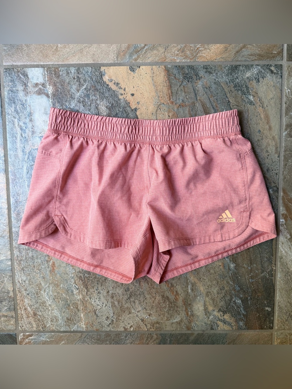 Adidas XS Pink Grid Textured Running Shorts Athletic Sporty Activewear Coral